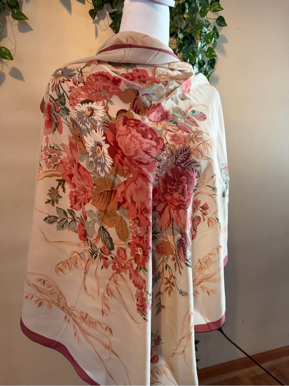Laura Ashley Cream and pink floral scarve 100% silk